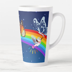 Night Sky, Two Birds, Butterflies, and a Rainbow Latte Mug