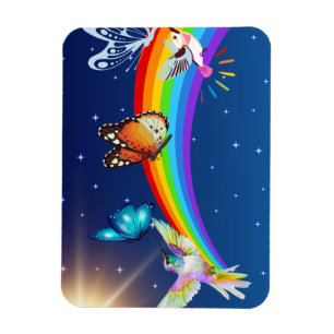 Night Sky, Two Birds, Butterflies, and a Rainbow Magnet