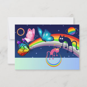 Night Sky, Two Cats, Butterflies, and a Rainbow Thank You Card
