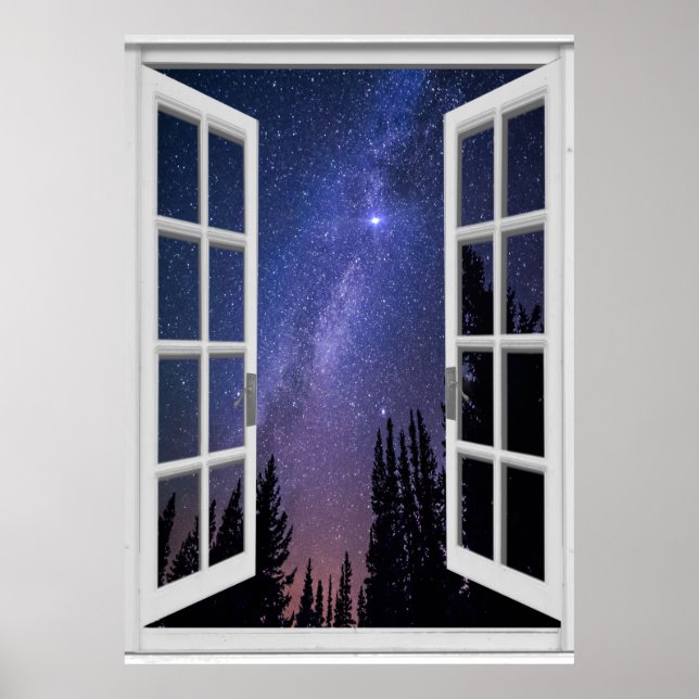 Night Sky View Trompe l'oeil Fake Window Poster (Front)