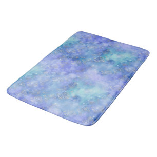 Night Sky Watercolor Galaxy Teal Purple Blue  Bath Mat