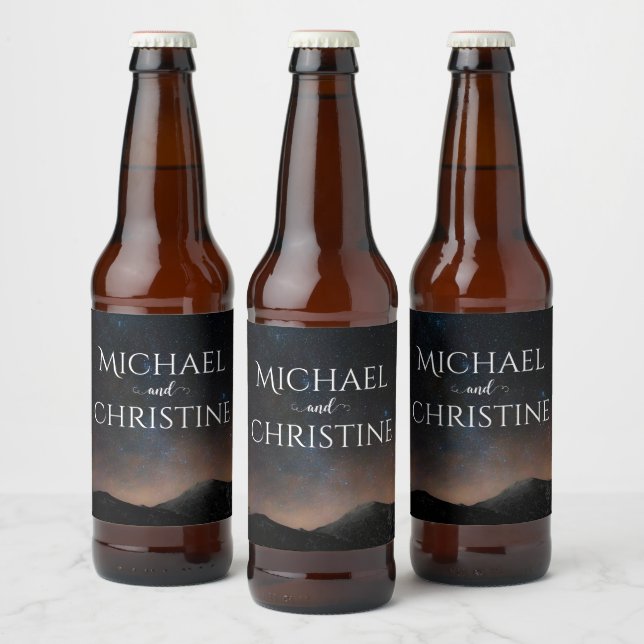 Night sky wedding under the stars beer bottle label (Bottles)