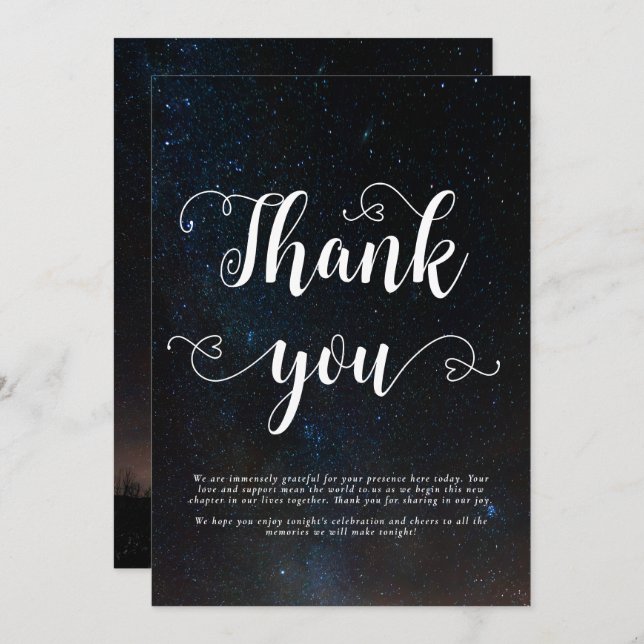 Night sky wedding under the stars thank you card (Front/Back)