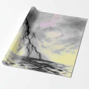 NIGHT SKY WITH BLACK LIGHTNING AND YELLOW WRAPPING PAPER
