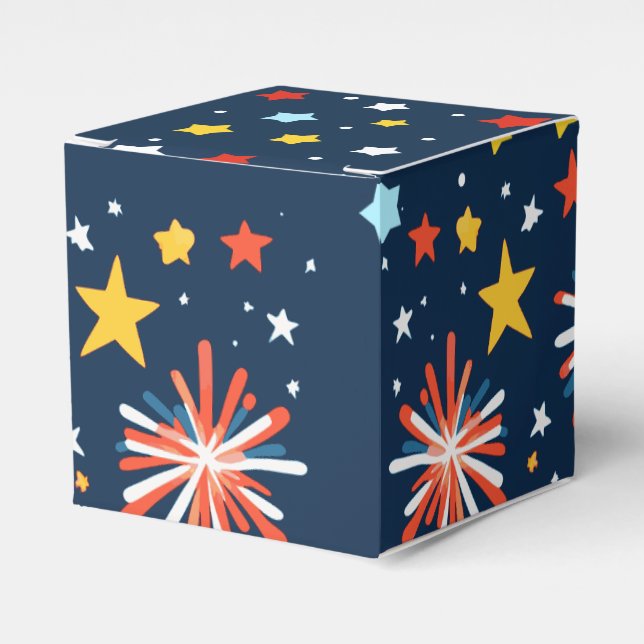 Night Sky with Colourful Firecrackers and Stars Favour Box (Front Side)