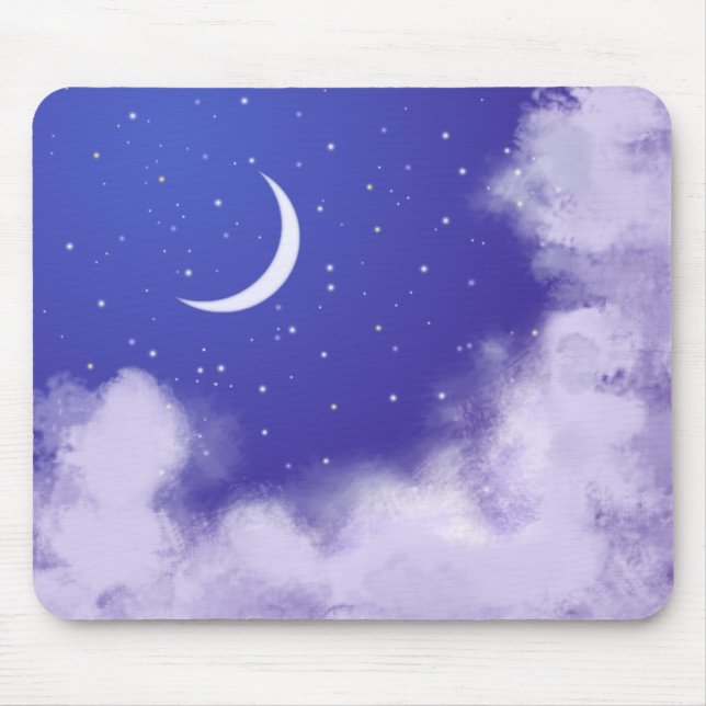 Night Sky With Crescent Moon Dreamy Mouse Pad (Front)