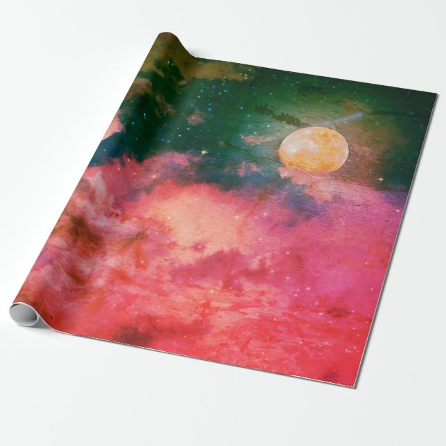 NIGHT SKY WITH KANJI SYMBOL LOVE WRAPPING PAPER (Unrolled)