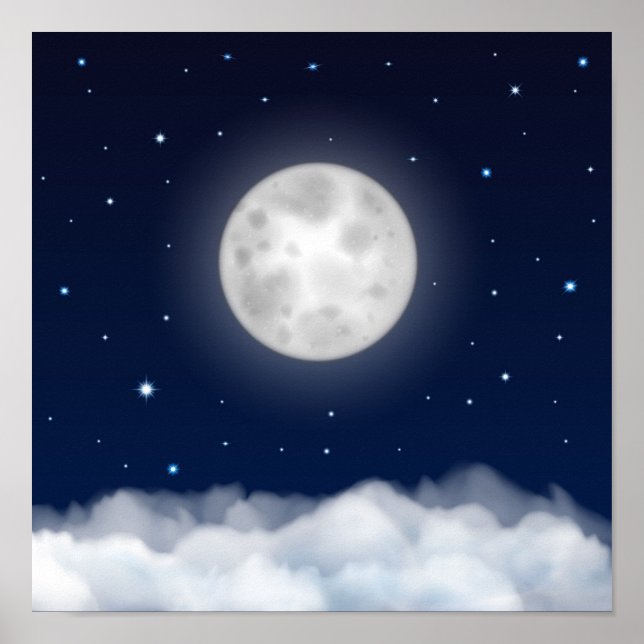 Night sky with moon stars clouds poster (Front)