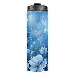 Night Sky With Stars and Flowers Digital Art Thermal Tumbler