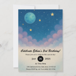 Night Sky with Stars and Moon Birthday Invitation
