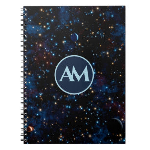 Night sky with stars and planets personalised notebook