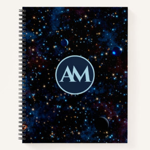 Night sky with stars and planets personalized notebook