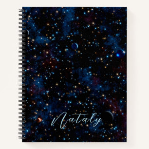 Night sky with stars and planets personalized notebook