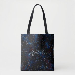 Night sky with stars and planets personalized tote bag