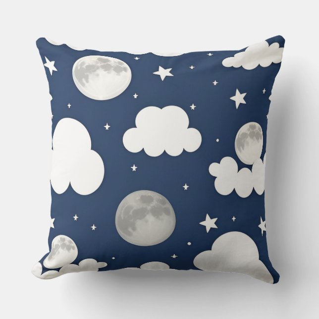 Night Sky with Stars, Moon and Clouds Cushion (Front)