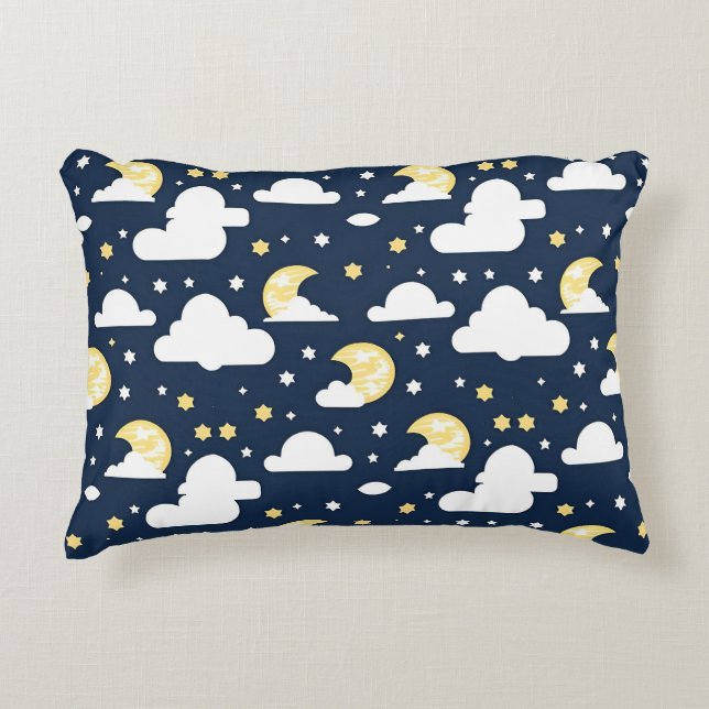 Night Sky with Stars, Moon and Clouds Decorative Cushion (Front)