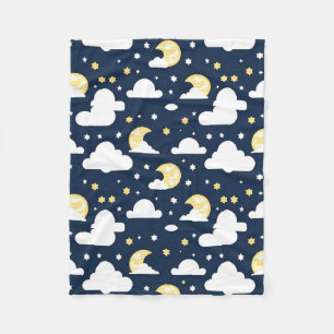Night Sky with Stars, Moon and Clouds Fleece Blanket