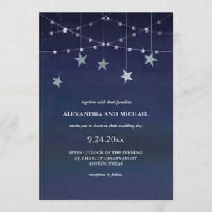 Night Sky with Whimsical Garlands of Stars Wedding Invitation