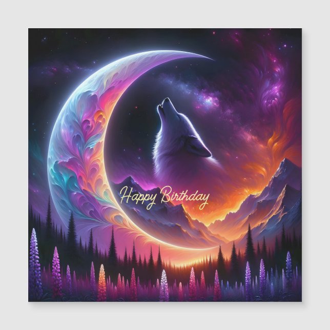 Night sky Wolf howl crescent moon Birthday (Front)