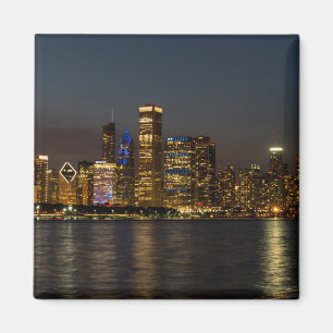 Night Skyline Chicago Pano Magnet
