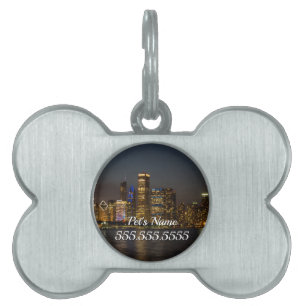 Night Skyline Chicago Pano Pet ID Tag