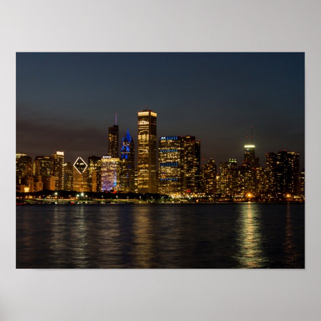 Night Skyline Chicago Pano Poster (Front)