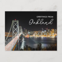 Night Skyline Greetings from Oakland Postcard