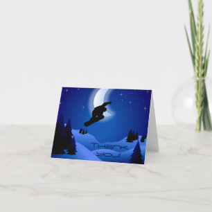 Night Snowboarding Mountains and Moon Snowboarder Thank You Card