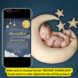 Night Star blue muslim baby boy birth announcement