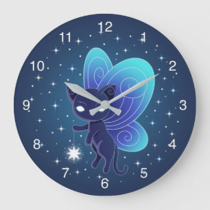 Night Star Fairy Pixie Cat Large Clock