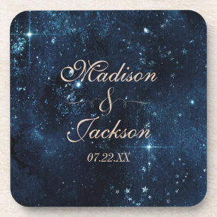 Night Star Sky Celestial Galaxy Wedding Monogram Coaster