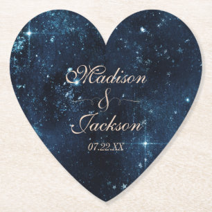 Night Star Sky Celestial Galaxy Wedding Monogram Paper Coaster