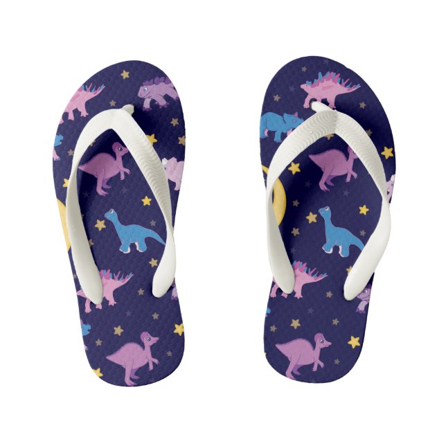 Night Stars and Dinosaurs Pattern Kid's Thongs (Footbed)
