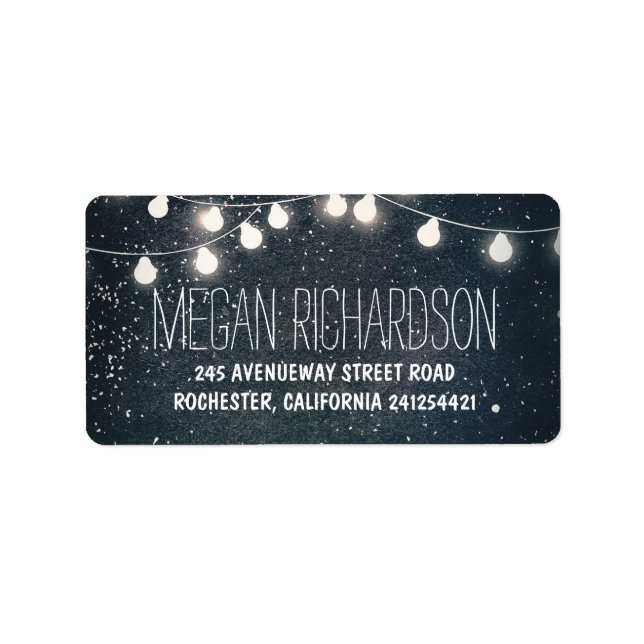Night Stars and String Lights Wedding Label (Front)