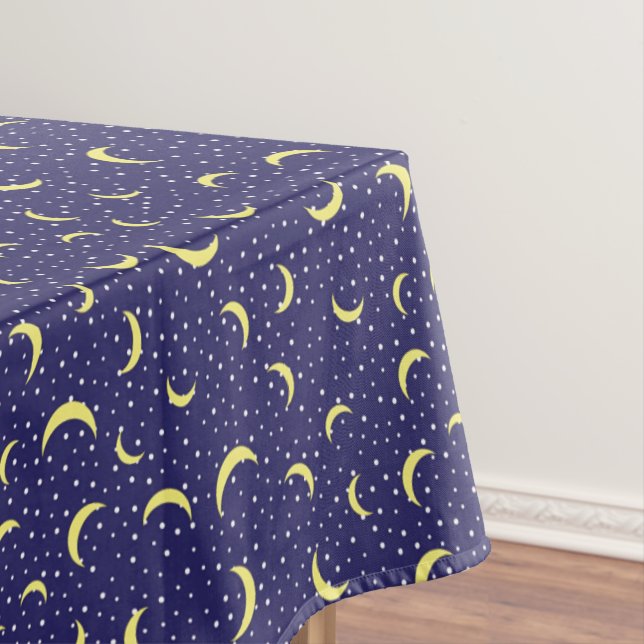 Night Stars & Gold Half Moon Pattern Rectangle Tablecloth (In Situ)