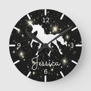 Night Stars Personalised Unicorn Round Clock