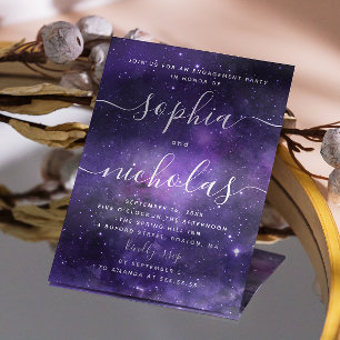 Night stars. Purple space script engagement party Invitation