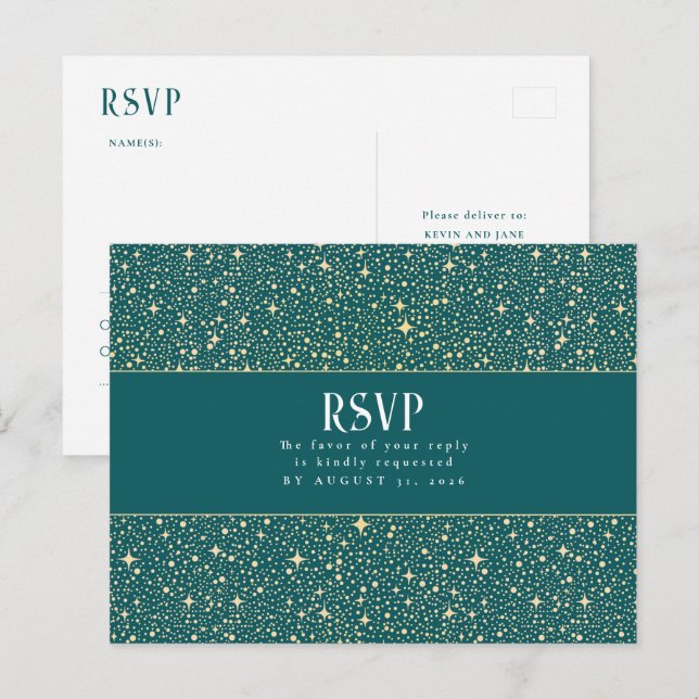 Night Stars Wedding RSVP Postcard (Front/Back)