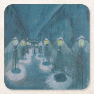 Night Street (Street By Night) (1922) Walter Grama Square Paper Coaster