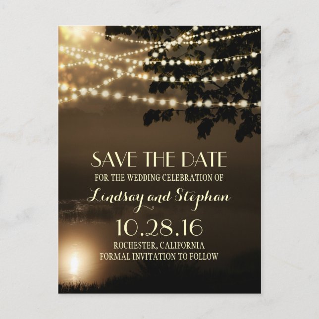 night string lights elegant save the date postcard (Front)