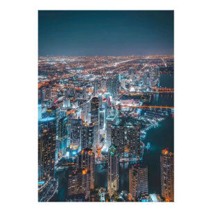 Night Stunning City Lights & Waterfront Urban Photo Print