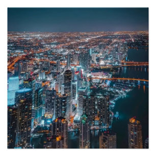 Night Stunning City Lights & Waterfront Urban Poster