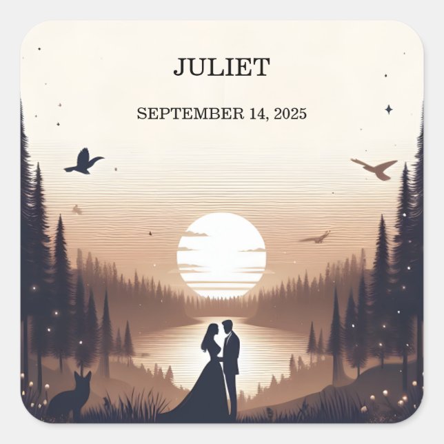 Night Sunset Moon Cloud Twilight Bridal Shower Square Sticker (Front)