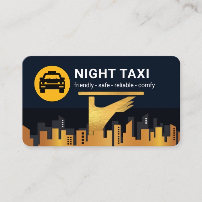 Night Taxi Cab Service City Silhouette  Business Card (Front)