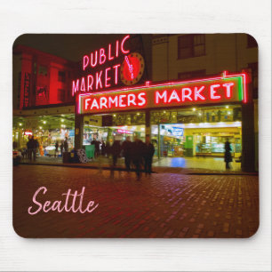 Night Time at the Seattle Public Market Mouse Pad