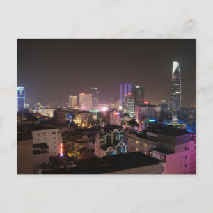 Night time cityscape of Ho Chi Minh City. Postcard