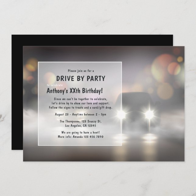 Night Time Drive By Birthday Party Invitation (Front/Back)