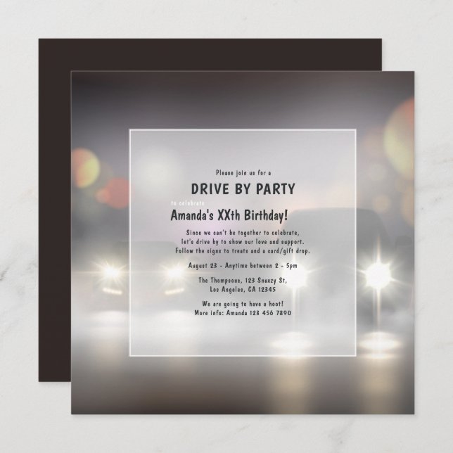Night Time Drive By Birthday Party Invitation (Front/Back)