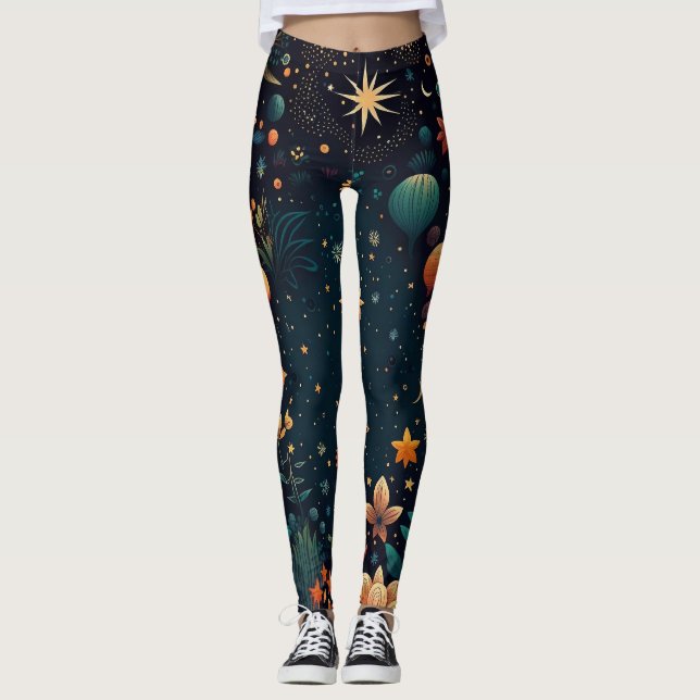 Night Time Floral & Stars Leggings (Front)