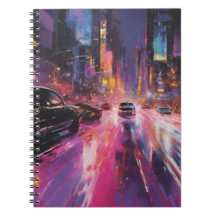 Night time Highway in Vibrant Cityscape Notebook